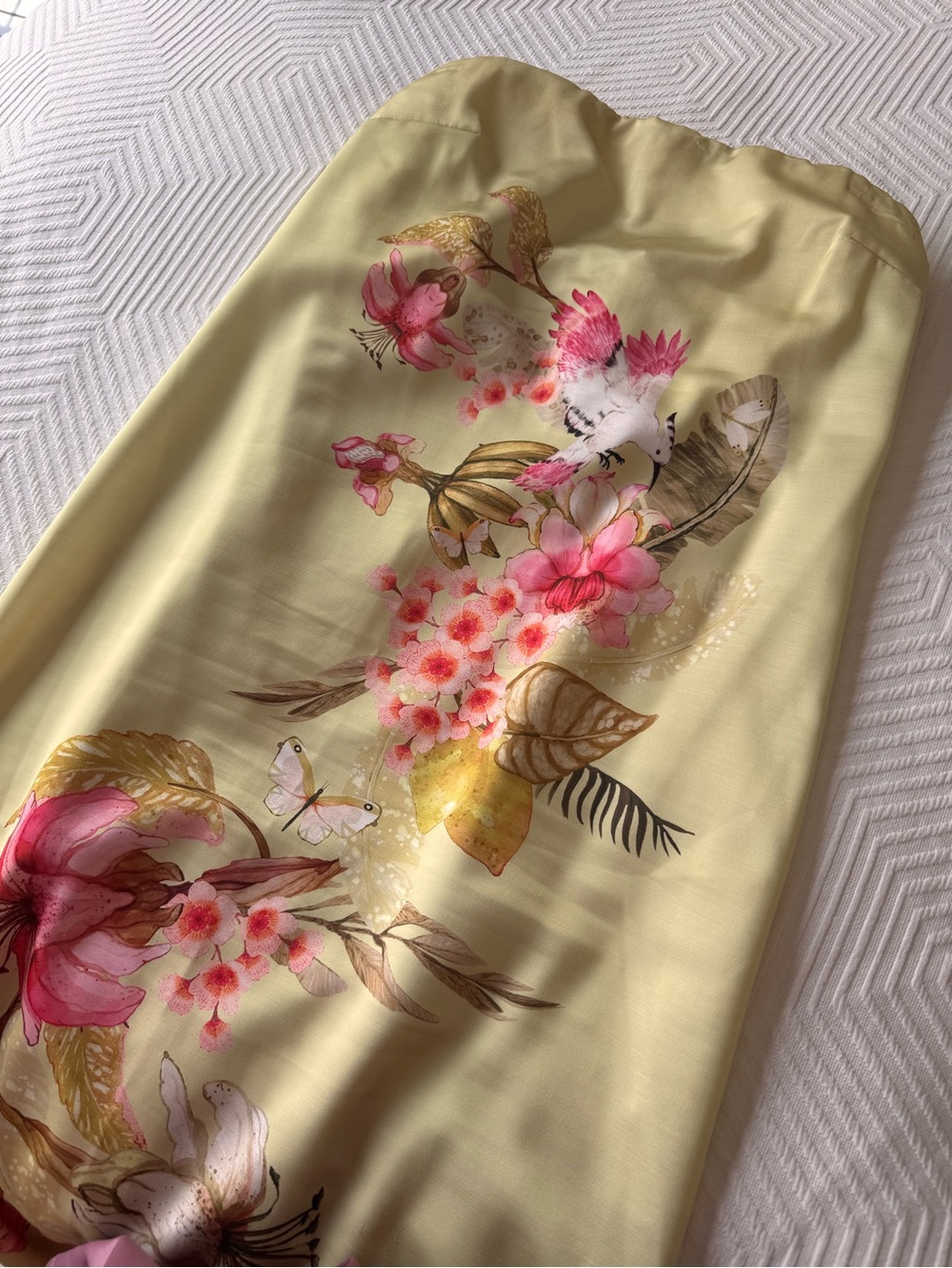 H&M Yellow Floral Strapless Dress with Pink Accents